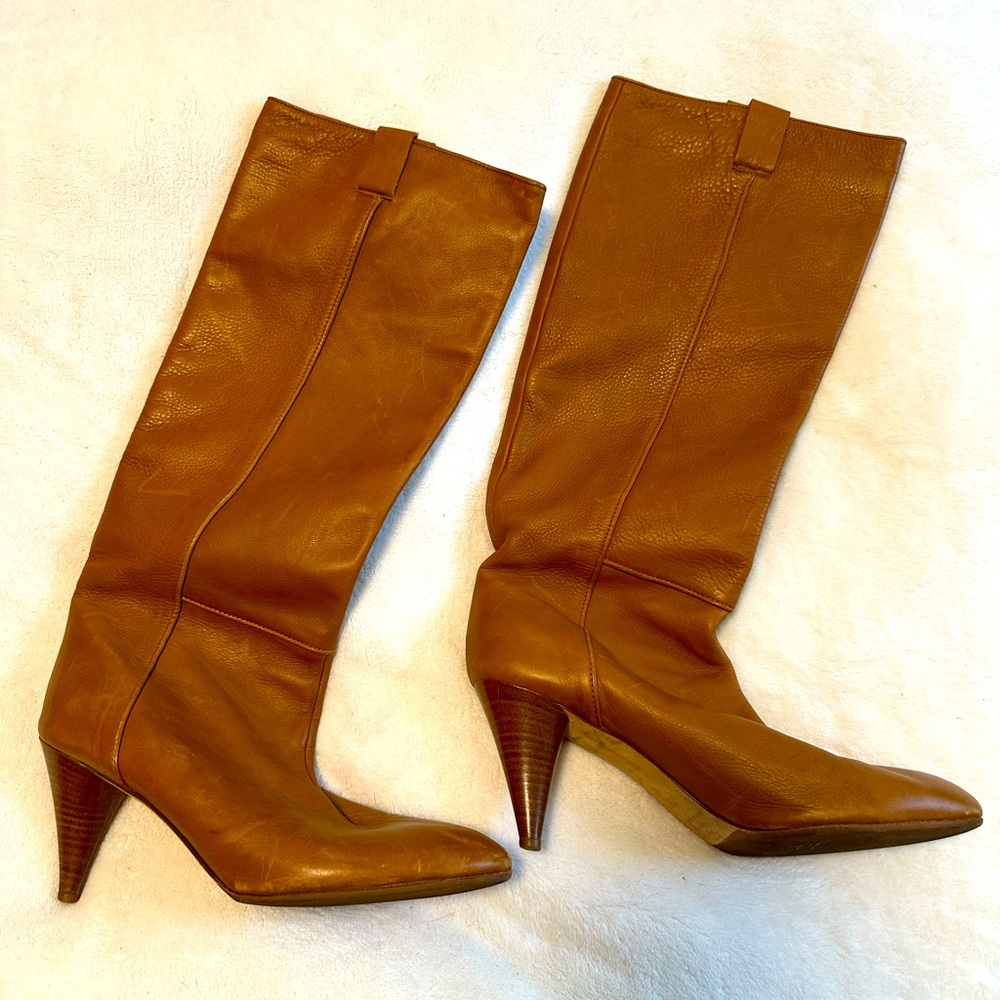 Loeffler Randall 18” Tall Boots Tan Leather Women’s size 10